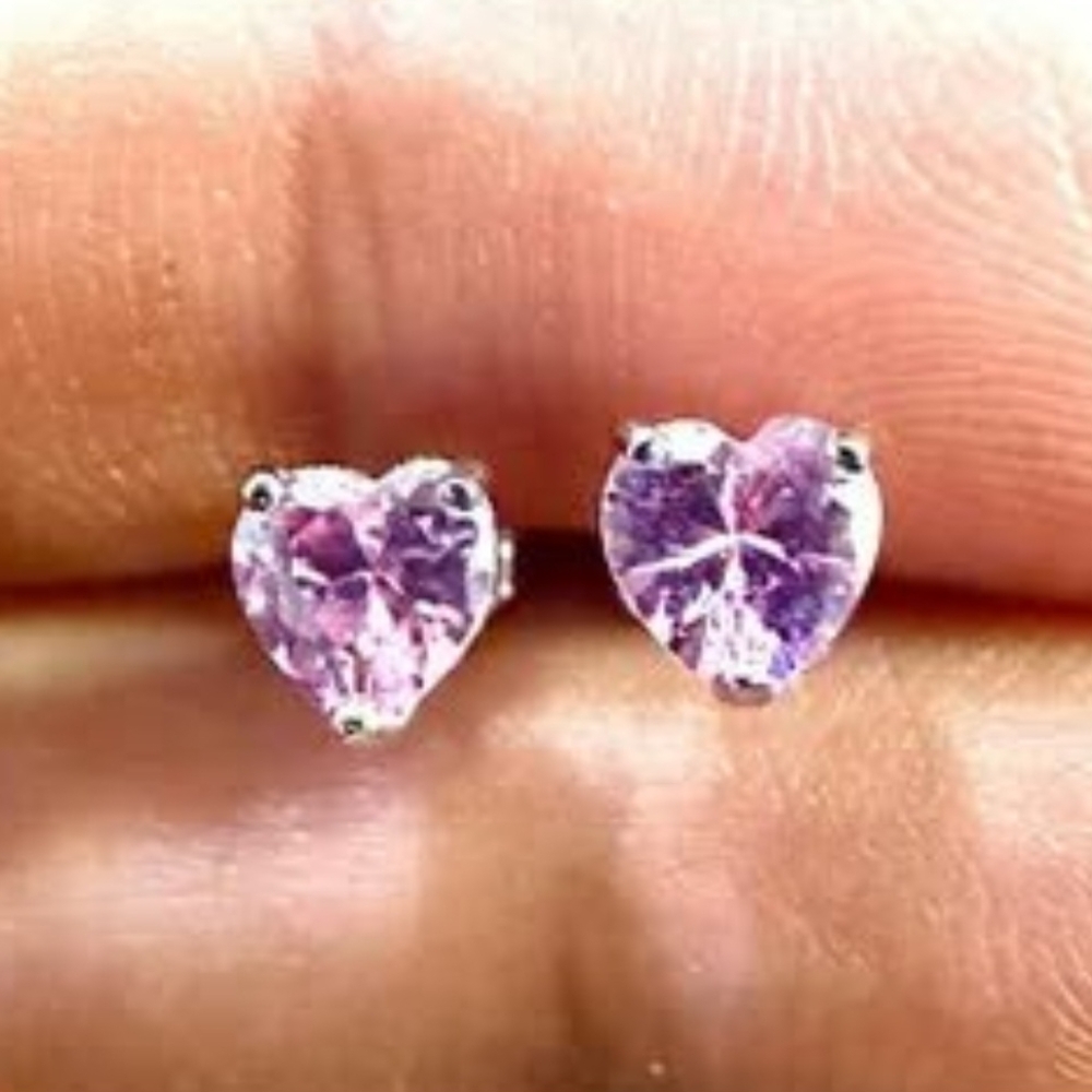 Pink Tourmaline Earrings Sterling Silver 925, Heart Earrings Stud 6X6 mm, Stud